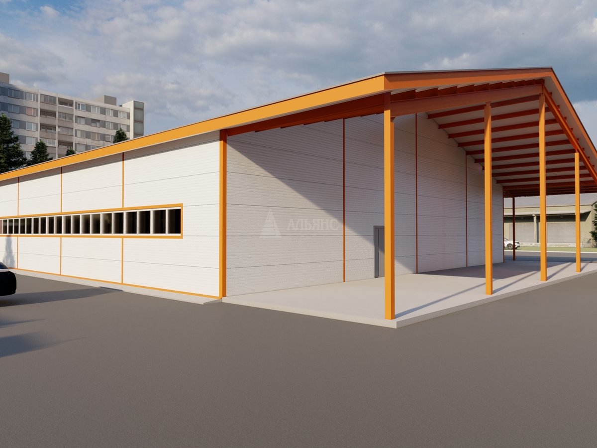 3D визуализация Ангар-склад с навесом из сэндвич-панелей - фото 2