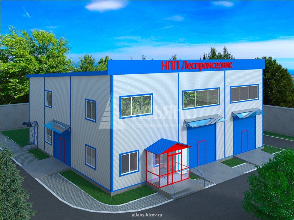 3D визуализация Грузовой автосервис из сэндвич-панелей - фото 1