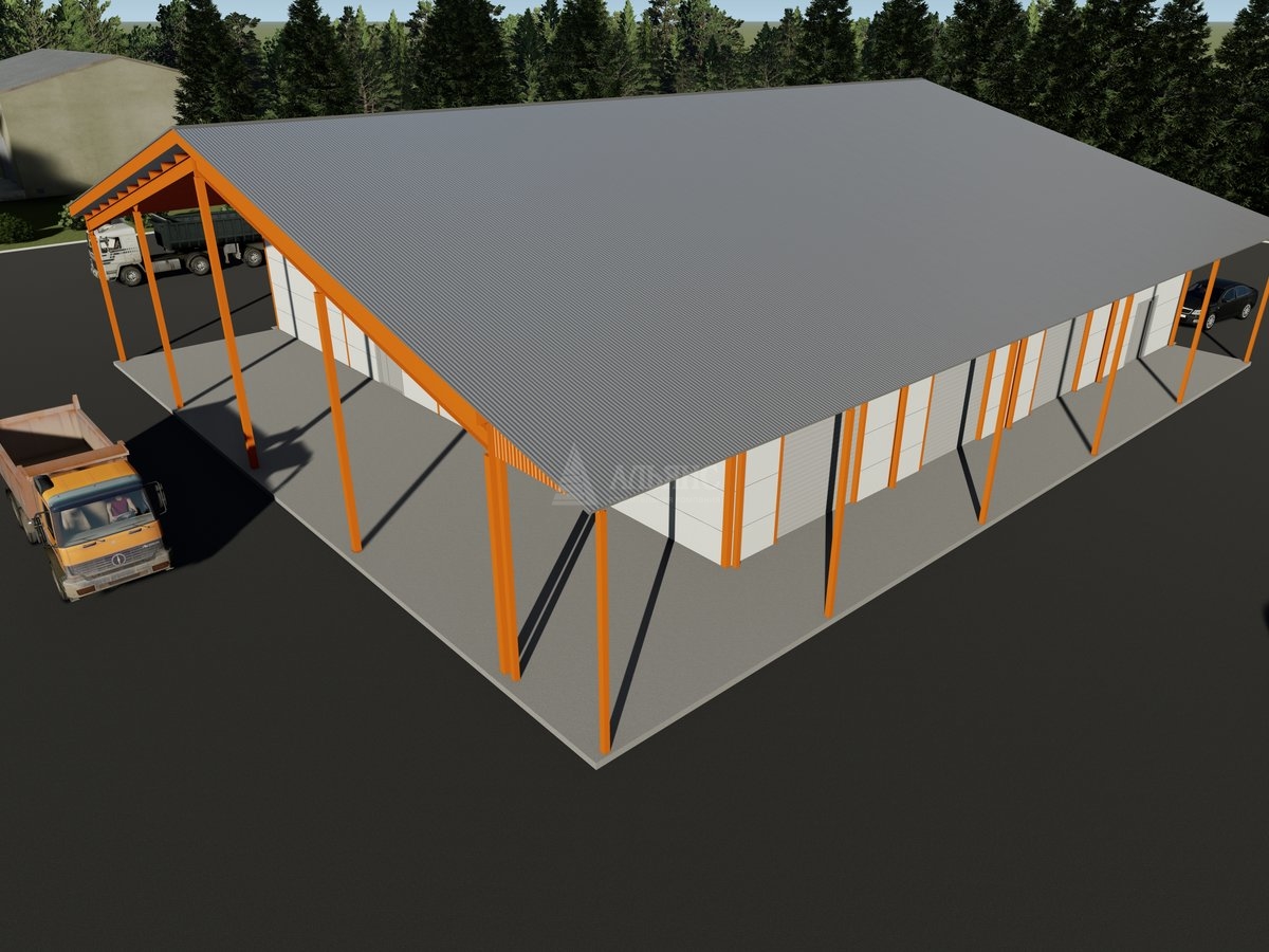 3D визуализация Ангар-склад с навесом из сэндвич-панелей - фото 5