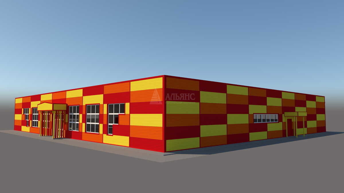 3D визуализация Торговый центр из сэндвич-панелей - фото 2