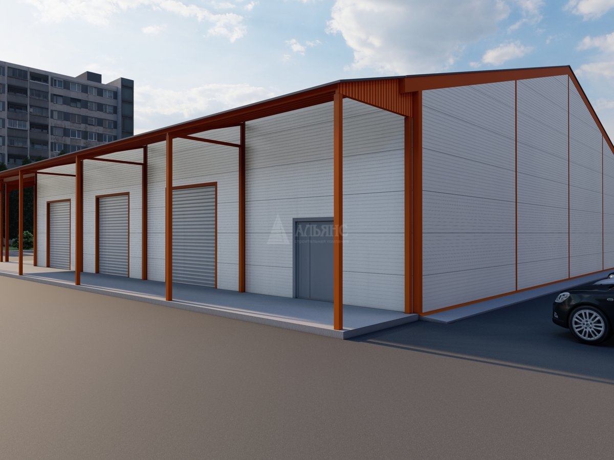 3D визуализация Ангар-склад с навесом из сэндвич-панелей - фото 3
